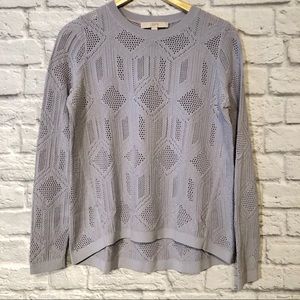 Loft lavender pointelle crew neck high low sweater